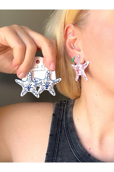 Finery by Nerrs Sea Star Earrings Designed with Mediterranean Patterns and Tones