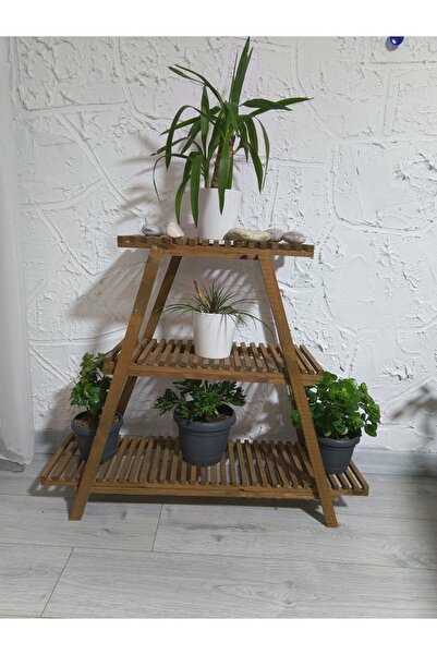 AHŞAP ÖTESİ 3 Katlı Ahşap Saksılık - 1. Sınıf Çam Ağacından Çiçeklik