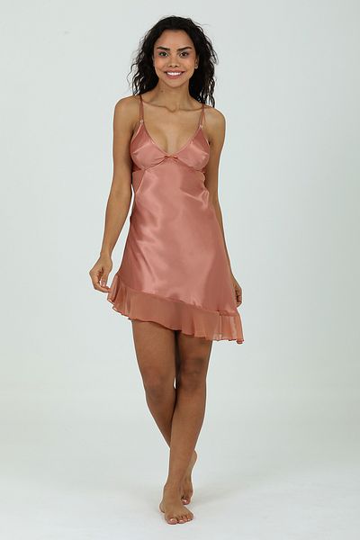 Bondy Flounced Classic Dowry Romantic Mini Satin Nightgown Dressing Gown Set Premium Copper
