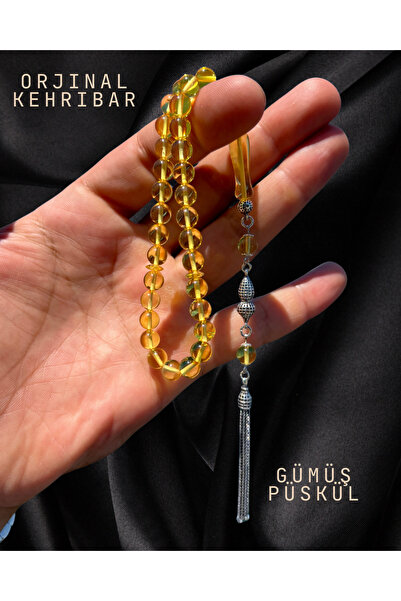 Erbab i Kehribar ORJİNAL DAMLA KEHRİBAR TESBİH - 925 AYAR GÜMÜŞ PÜSKÜL