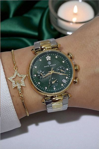 DAVID GUNER All Functions Active, Calendar, Steel Bracelet with Stone Gold/Metallic Women Wrist Watch Bracelet Gift