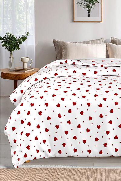 Lorien Heart Patterned, Lorien Jacquard and Printed 100% Cotton Single Pique (Bedspread) – 155X235 cm