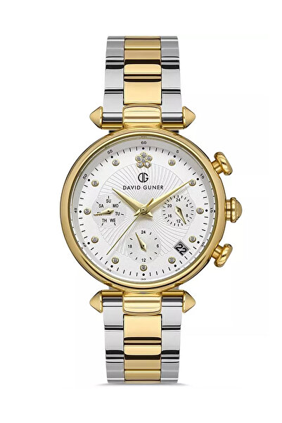 DAVID GUNER Tüm Fonksiyonları Aktif, Takvimli, Taşlı Çelik Bilezik Altın/Metalik Kadın Kol Saati Bileklik Hediye