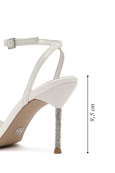 Derimod Women's White Ankle Buckle Stone Thin Heeled Patent Leather Sandals 25Sfe391416