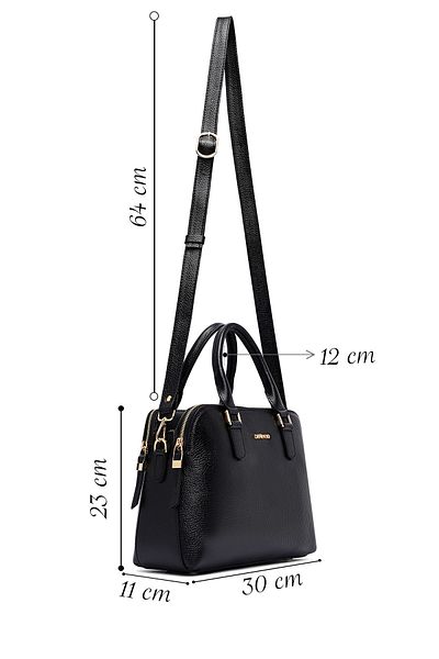 Derimod Women's Black Long Strap Leather Classic Shoulder Bag 25Sbd2354Ft