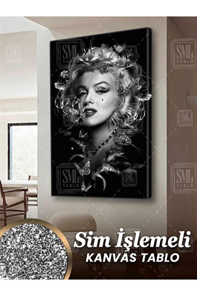 SML TABLO Sim İşlemeli Marilyn Monroe Kelebek Hollywood İkon Kadın Pırıltılı ...