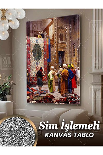 SML TABLO Sim İşlemeli Osmanlı Halı Tüccarı Jean Leon Gerome Pırıltılı Simli ...