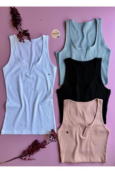 VicTroy Luniva Deep V Neck |   3-Piece Black, White and Powder Color Camisole Cotton Women's Tshirt-Singlet Set