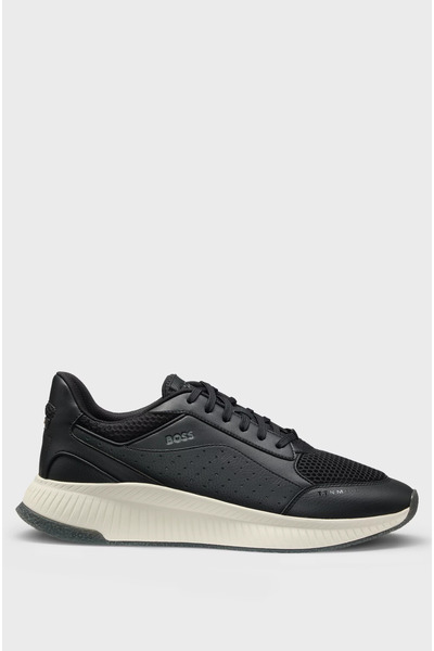 BOSS Erkek Rahat Yüksek Taban File ve Deri Karışımlı Siyah-Beyaz Sneaker 50548717-002