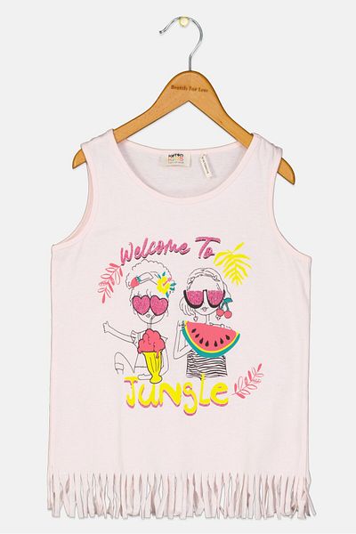Koton Kids Girl Graphic Print Sleeveless T-Shirt, Light Pink
