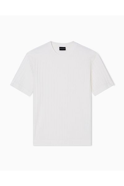 Emporio Armani Men's Cotton Jersey Fabric Embossed Square Motif Round Neck Short Sleeve White T-Shirt Em002967 Af