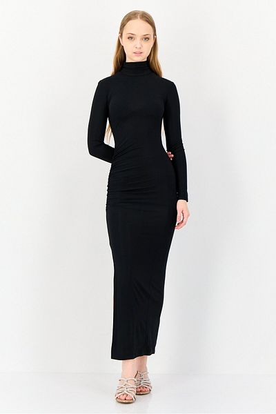 Don't Call Me Jennyfer Women Solid Ruched Maxi Dress, Black