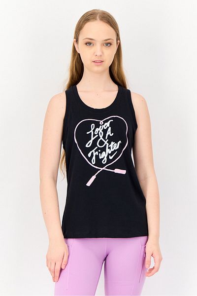 Nike Women Round Neck Sleeveless Graphic Print Tank, Black