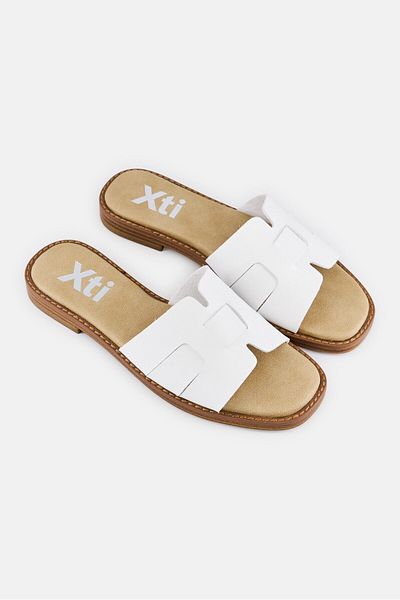 XTI Women Leather Upper Slip On Sandal, White
