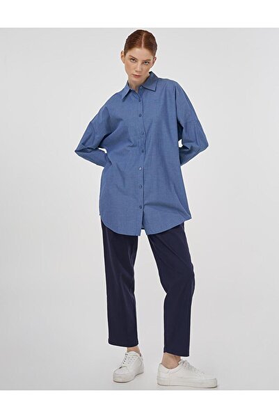 Kayra %100 Pamuklu Düşük Omuz Tunik İndigo