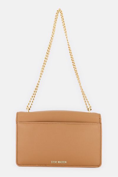 Steve Madden Women Priva Leather Brand Logo Shoulder Bag, Tan