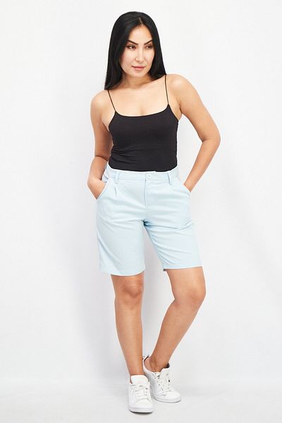 Sinsay Women Plain Pleated Basic Shorts, Light Blue