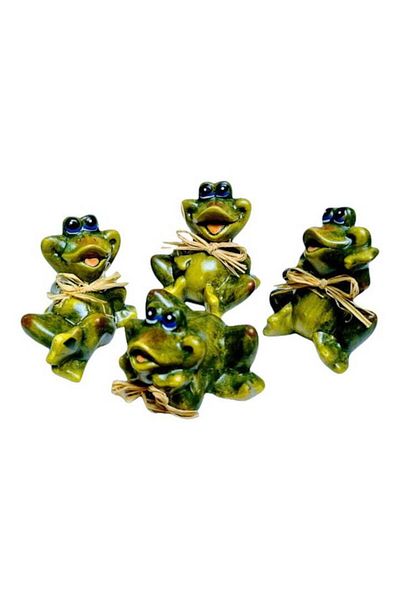 OEM Set 4 ornaments made of resin, decoration for gardens, terraces, lawn, frog, 9 cm