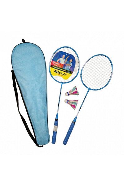 OEM Set badminton, 2 rachete, 2 volane, husă de transport, albastru
