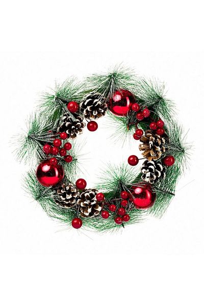 OEM Handmade Christmas Decoration, wreath with red globes