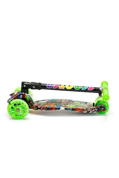 OEM Foldable Scooter for Kids, 4 Light-Up Wheels, Graffiti, 5-10 Years, Green