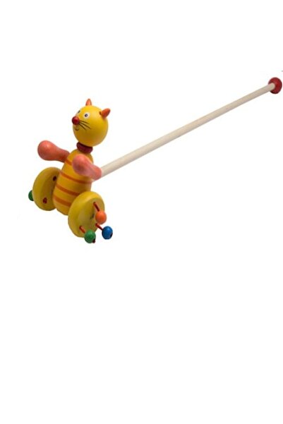 OEM Wooden push toy, cat with stick, 55 cm