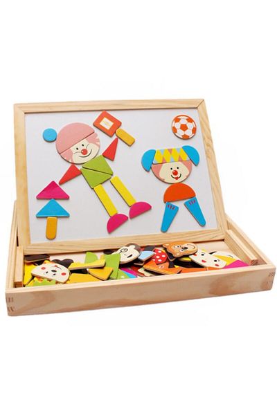 wood toys Magnetic Blackboard with Two Sides, Magnetic Puzzle, Fun in the Park