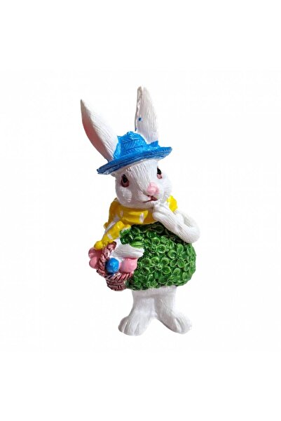 OEM Ornament resin, rabbit with basket, 8 cm