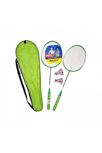 OEM Set badminton, 2 rachete, 2 fluturasi, geantă de transport, verde