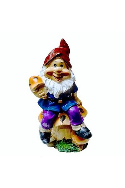 OEM Hand-Painted Resin Ornament, Decorative Garden Dwarf with Mushroom, 27 cm