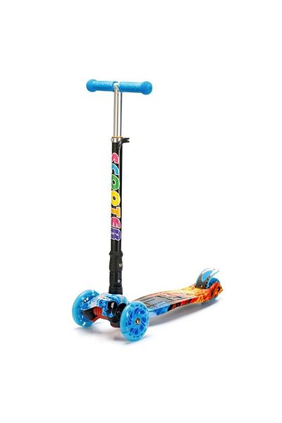 OEM Trotinetă pliabilă pentru copii, 4 roți luminoase, design graffiti, vârste 5-10 ani, albastră