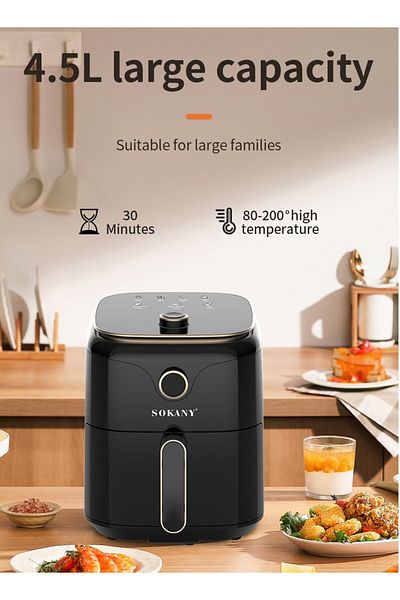 SOKANY Air Fryer With Adjustable Temperature Control, Overheating Protection 4.5L 1400W SK-10026 Black