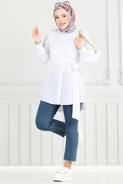 ModaMerve Side Lace Tunic 126Asn936-M Ecru