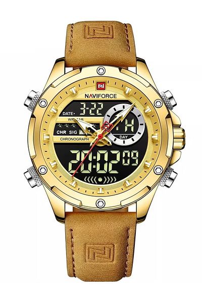 Naviforce Men's Sport Analog-Digital Chronograph Watch – Leather Strap, Water Resistant