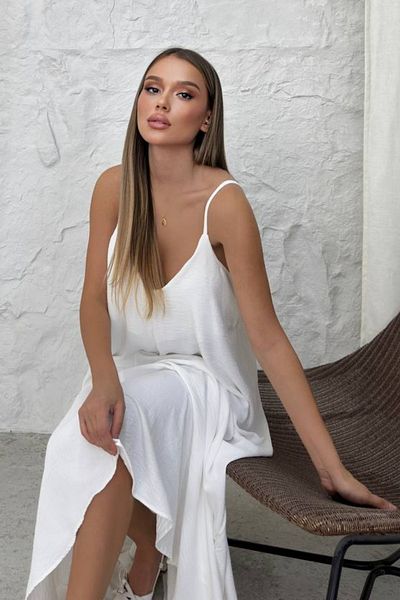 Mogi Butik Aerobin Fabric Adjustable Strap Long Women's Dress 3088