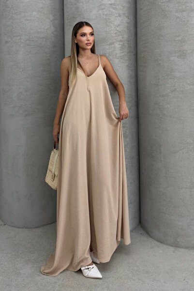 Mogi Butik Aerobin υφασμάτινο μακρύ γυναικείο φόρεμα με ρυθμιζόμενο λουράκι 3088