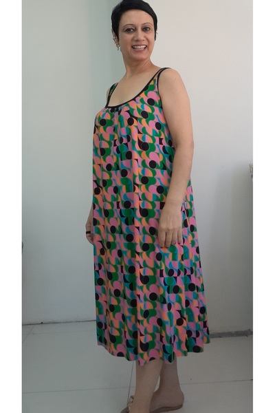 Mertcan Butik Multicolor Front and Back Gathered Strap Combed Viscose Dress