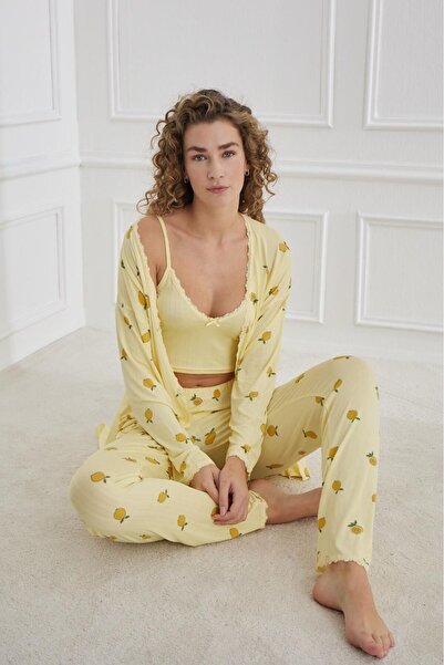 Mihra R856 SARI KADIN PİJAMA TAKIMI
