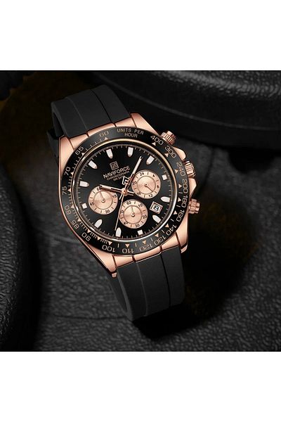 Naviforce Luxury Chronograph Men's Watch – Rose Gold & Black Dial Sport Design