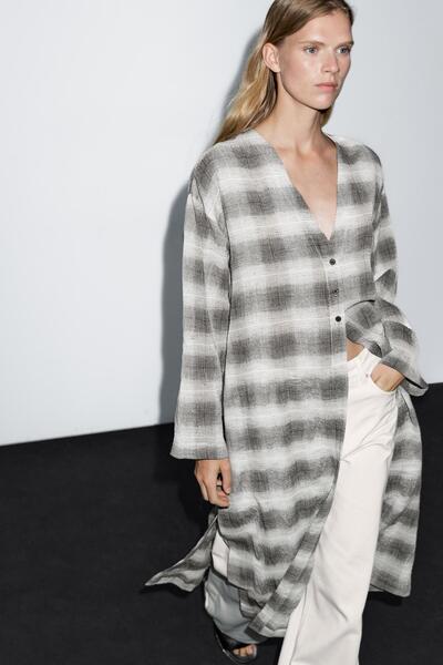 Massimo Dutti Uzun kareli tunik elbise