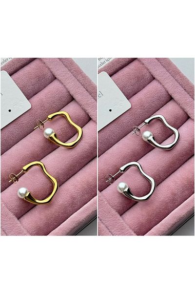 CA SHOPPİNG Pearl Asymmetric Pattern Ring Steel Anti-Tarnish Earrings