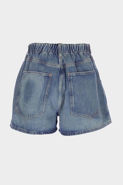 CROSS JEANS Medium Blue High Waist Elastic Waist Pleated Comfortable Fit Jean Shorts C 4534-111