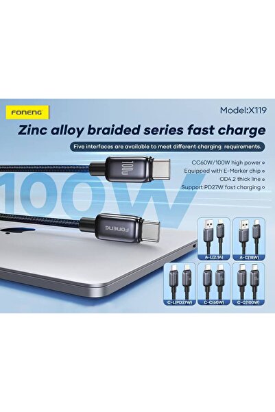 Fibaks 100w 1 Metre Samsung Huawei Xiaomi Apple iPhone 15 16 17 Plus Pro Max Type-C Hızlı Şarj Kablosu