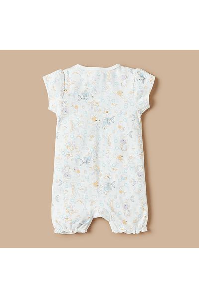 Juniors All-Over Underwater Print Romper with Button Closure