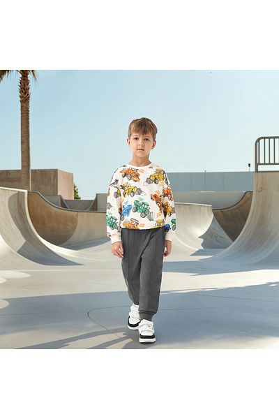 Juniors All-Over Construction Vehicle Print Sweatshirt with Long Sleeves