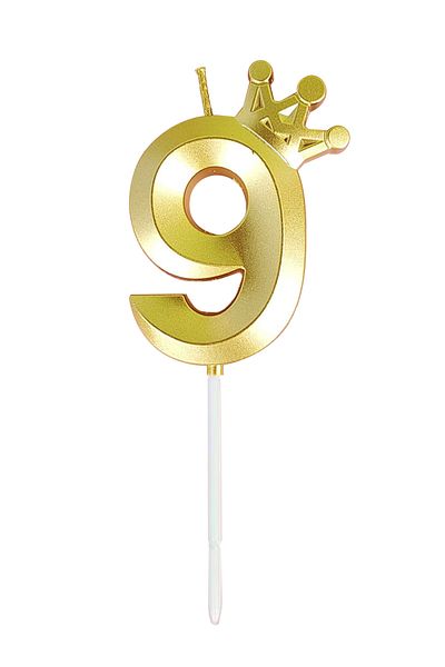 L&Wen Number Birthday Candles, Number 9 Cake Candles for Birthday, Wedding (1Pc, Gold)