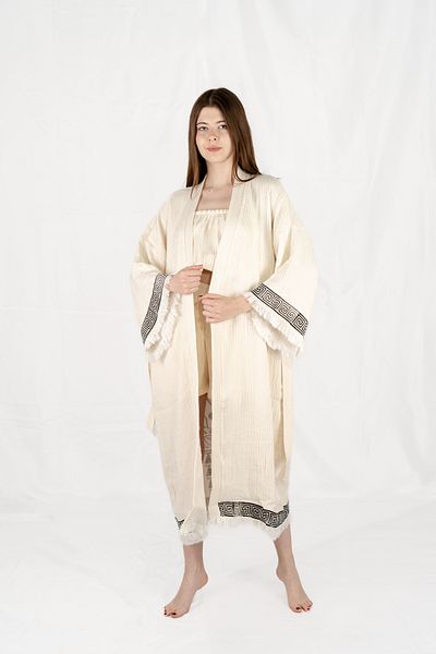 Befera Design Muslin Kimono 100% Cotton Spiritual Printed Patterned Bathrobe Kaftan Dressing Gown