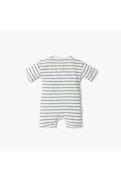 Juniors Striped Romper with Short Sleeves and Snap Button Closure