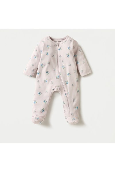Juniors Floral Print Sleepsuit with Long Sleeves and Zip Closure
