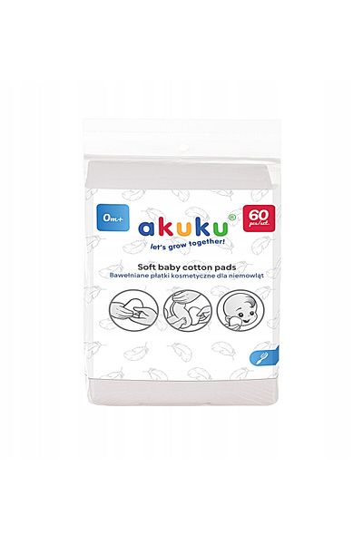 Akuku Dischete cosmetice pentru bebelusi, din bumbac, 60 bucati, 9x11 cm, forma dreptunghiulara, A0003